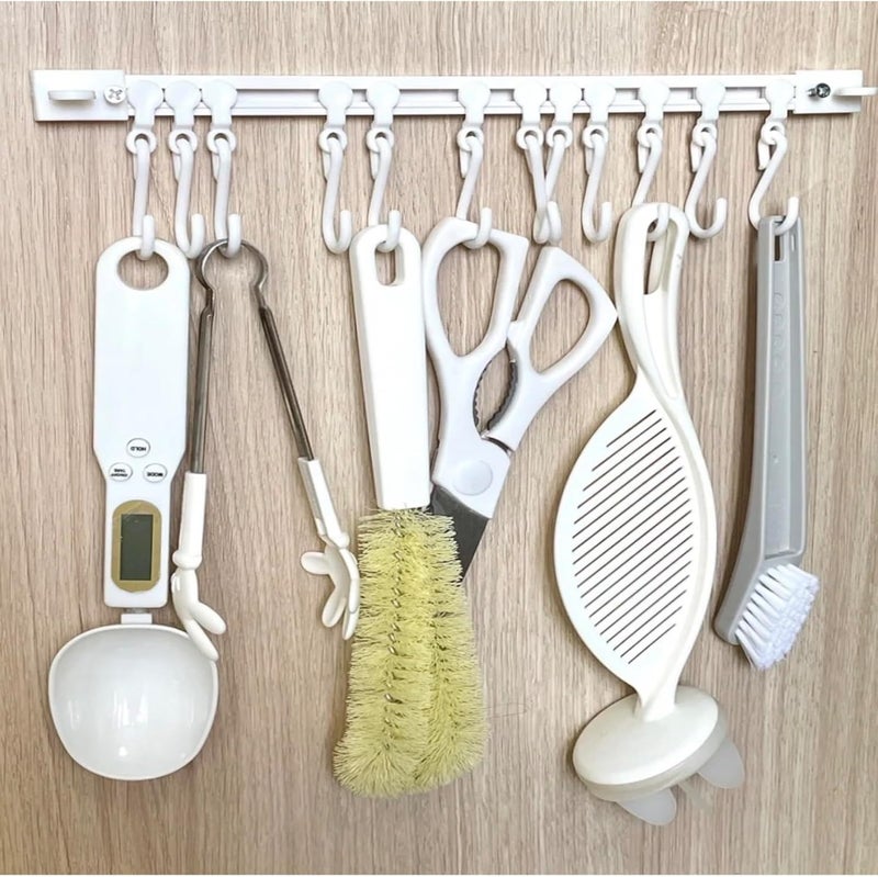 TTYGRHQ 2Pcs Multifunctional Slide Rail Hook, Adhesive Wall Hooks Rack Kitchen Rail, Space Saving Utensil Rack with 10 Hooks No Drilling Hanger for Bathroom Kitchen Bedroom Office(40cm/15.7in) - Image 4